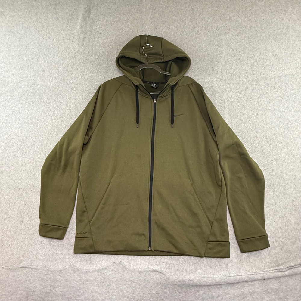 Nike Full Zip Hoodie Mens XL Green Dri-Fit Athletic Thermal Training Jacket